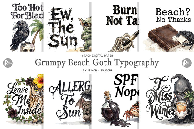 Digital Paper Grumpy Beach Goth Typography Digital Pattern artnoy 