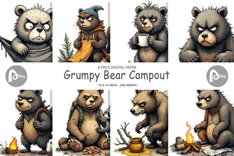 Digital Paper Grumpy Bear Camp Digital Pattern artnoy 