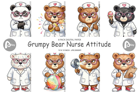 Digital Paper Grumpy Bear Nurse Attitude Sublimation artnoy 