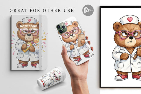 Digital Paper Grumpy Bear Nurse Attitude Sublimation artnoy 