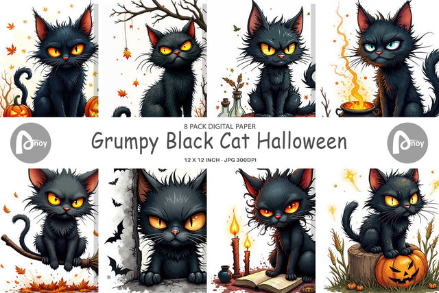 Digital Paper Grumpy Black Cat Digital Pattern artnoy 