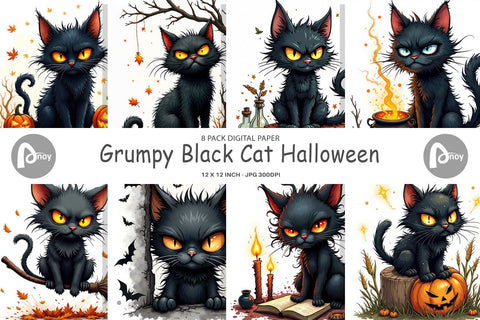 Digital Paper Grumpy Black Cat Digital Pattern artnoy 