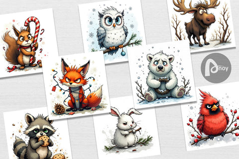 Digital Paper Grumpy Christmas Critters Digital Pattern artnoy 