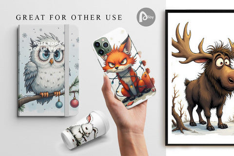 Digital Paper Grumpy Christmas Critters Digital Pattern artnoy 