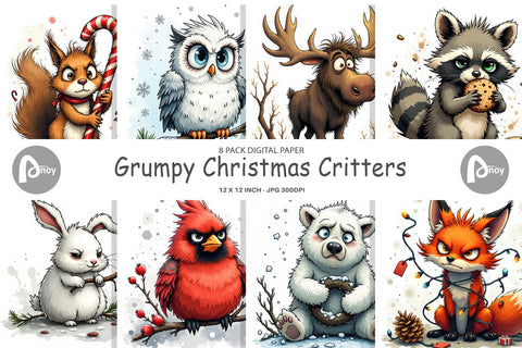 Digital Paper Grumpy Christmas Critters Digital Pattern artnoy 