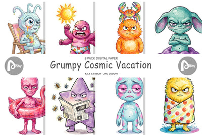 Digital Paper Grumpy Cosmic Vacation Digital Pattern artnoy 