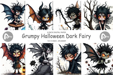 Digital Paper Grumpy Dark Fairy Digital Pattern artnoy 