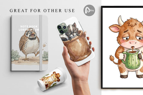 Digital Paper Grumpy Desert Coffee Animal Watercolor Digital Pattern artnoy 
