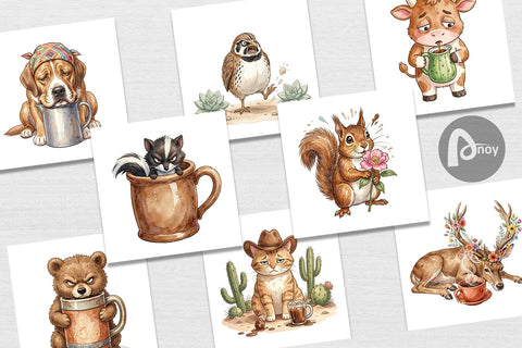 Digital Paper Grumpy Desert Coffee Animal Watercolor Digital Pattern artnoy 