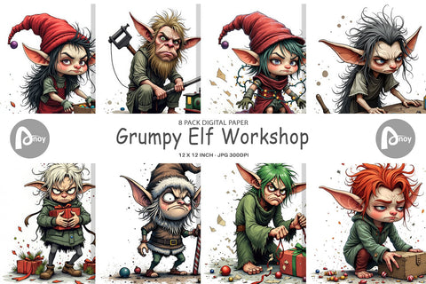 Digital Paper Grumpy Elf Workshop Digital Pattern artnoy 
