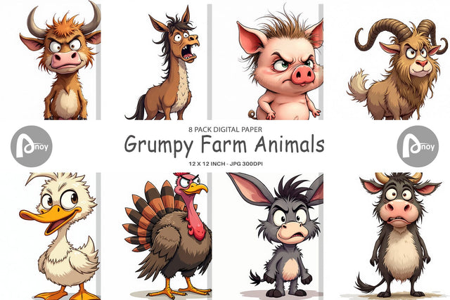 Digital Paper Grumpy Farm Animals Digital Pattern artnoy 