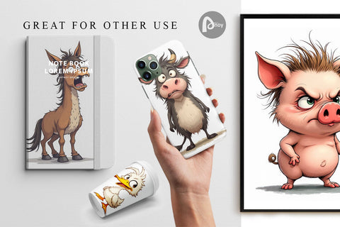 Digital Paper Grumpy Farm Animals Digital Pattern artnoy 