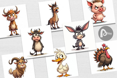 Digital Paper Grumpy Farm Animals Digital Pattern artnoy 