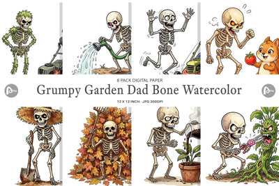 Digital Paper Grumpy Garden Dad Bone Watercolor Digital Pattern artnoy 