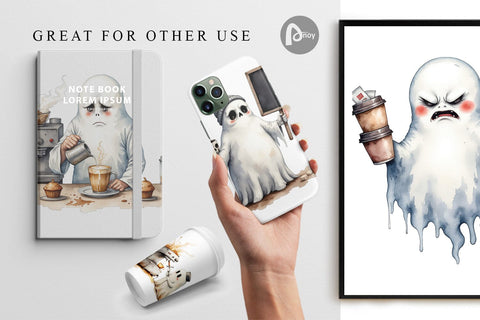Digital Paper Grumpy Ghost Barista Digital Pattern artnoy 