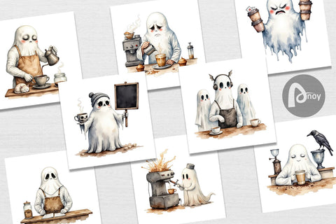 Digital Paper Grumpy Ghost Barista Digital Pattern artnoy 