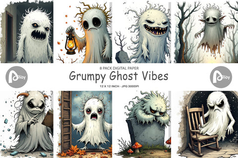 Digital Paper Grumpy Ghost Digital Pattern artnoy 