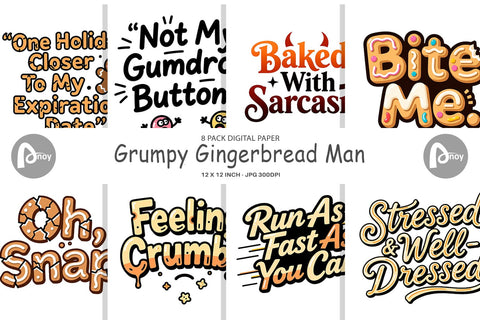 Digital Paper Grumpy Gingerbread Man Quotes Digital Pattern artnoy 
