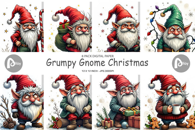 Digital Paper Grumpy Gnome Christmas Digital Pattern artnoy 
