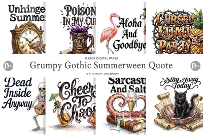 Digital Paper Grumpy Gothic Summerween Quote Digital Pattern artnoy 