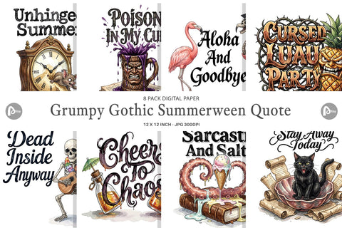 Digital Paper Grumpy Gothic Summerween Quote Digital Pattern artnoy 