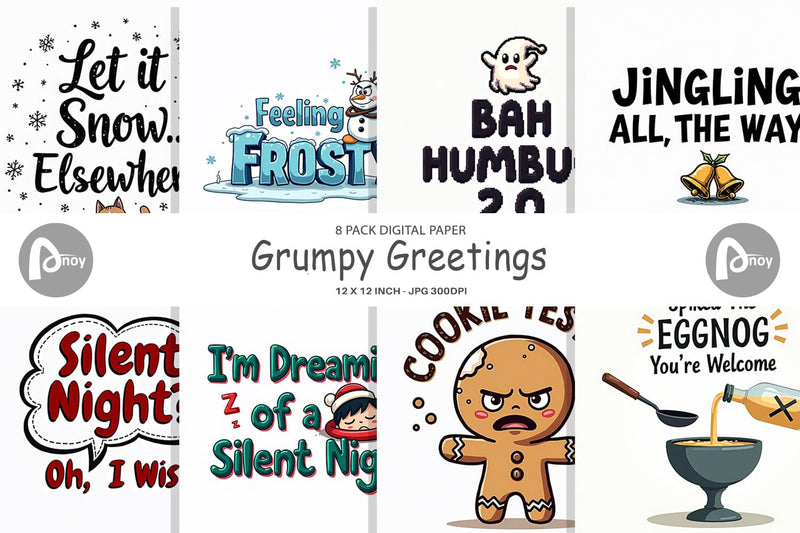 Digital Paper Grumpy Greetings A Bah Humbug Quote Digital Pattern artnoy 