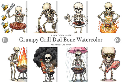 Digital Paper Grumpy Grill Dad Bone Watercolor Digital Pattern artnoy 