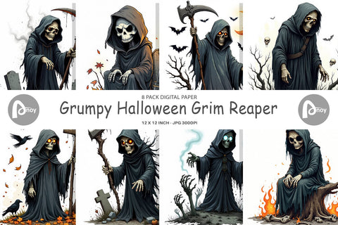 Digital Paper Grumpy Grim Reaper Digital Pattern artnoy 