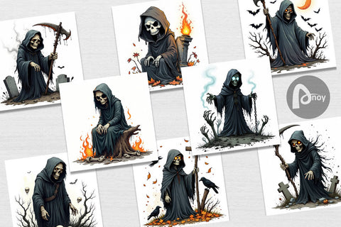 Digital Paper Grumpy Grim Reaper Digital Pattern artnoy 