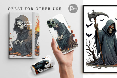 Digital Paper Grumpy Grim Reaper Digital Pattern artnoy 