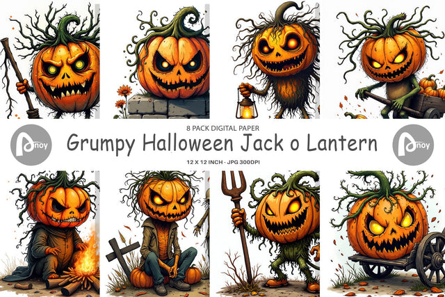 Digital Paper Grumpy Jack o Lantern Digital Pattern artnoy 