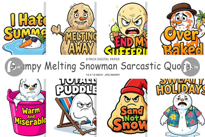 Digital Paper Grumpy Melting Snowman Sarcastic Quotes Digital Pattern artnoy 