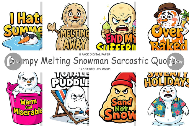 Digital Paper Grumpy Melting Snowman Sarcastic Quotes Digital Pattern artnoy 