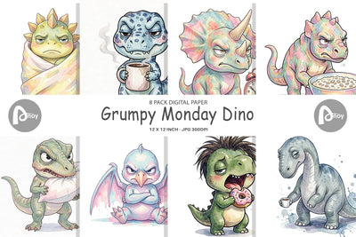 Digital Paper Grumpy Monday Dino Digital Pattern artnoy 