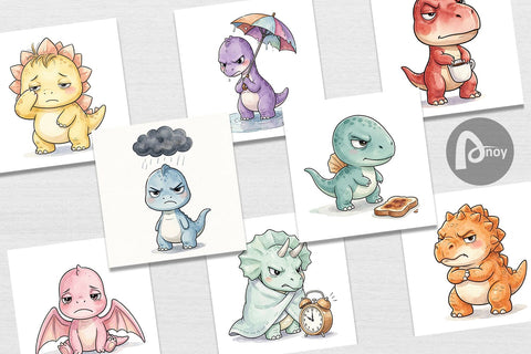 Digital Paper Grumpy Morning Dinosaur Coffee Digital Pattern artnoy 