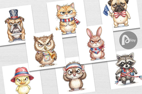 Digital Paper Grumpy Patriotic Pets Ink Sublimation artnoy 
