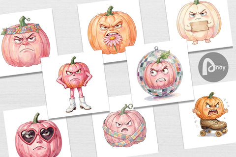 Digital Paper Grumpy Pink Pumpkin Retro Watercolor Digital Pattern artnoy 