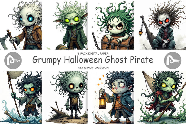 Digital Paper Grumpy Pirate Ghost Digital Pattern artnoy 