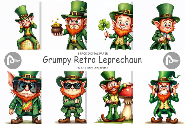 Digital Paper Grumpy Retro Leprechaun Digital Pattern artnoy 