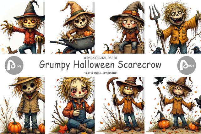 Digital Paper Grumpy Scarecrow Digital Pattern artnoy 