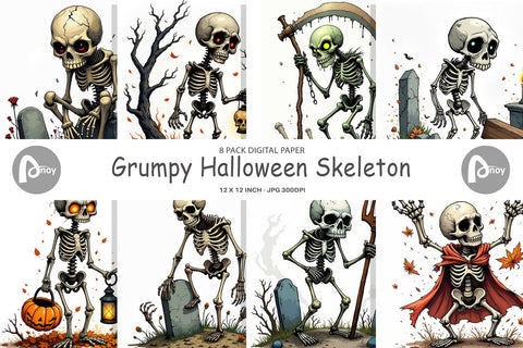 Digital Paper Grumpy Skeleton Digital Pattern artnoy 