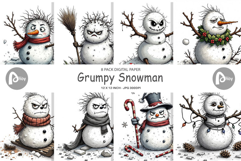 Digital Paper Grumpy Snowman Digital Pattern artnoy 
