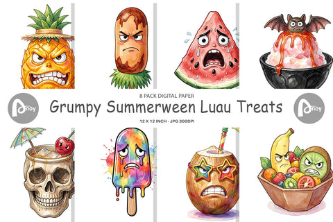 Digital Paper Grumpy Summerween Luau Treats Digital Pattern artnoy 