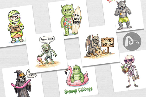 Digital Paper Grumpy Summerween Monster Watercolor Digital Pattern artnoy 