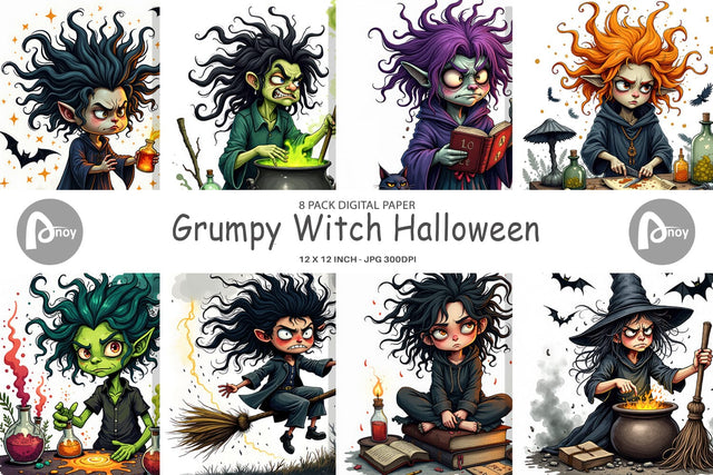 Digital Paper Grumpy Witch Digital Pattern artnoy 