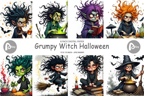 Digital Paper Grumpy Witch Digital Pattern artnoy 