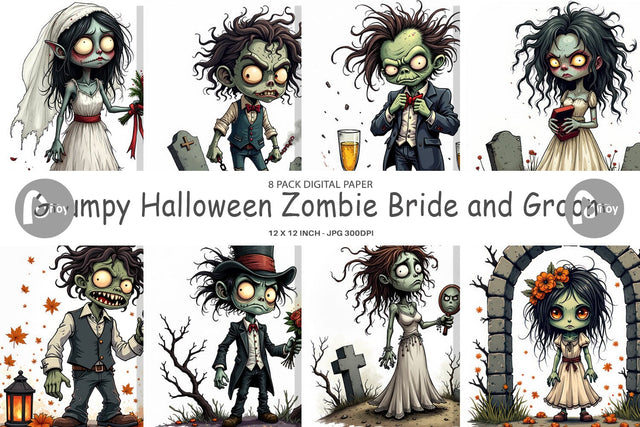 Digital Paper Grumpy Zombie Couple Digital Pattern artnoy 