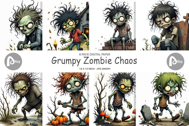 Digital Paper Grumpy Zombie Digital Pattern artnoy 