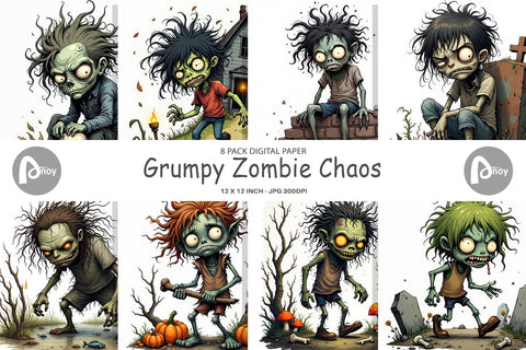 Digital Paper Grumpy Zombie Digital Pattern artnoy 