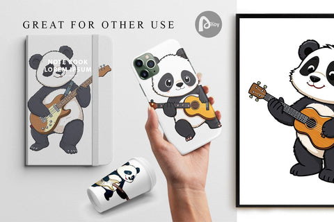 Digital Paper Guitar Panda Digital Pattern artnoy 